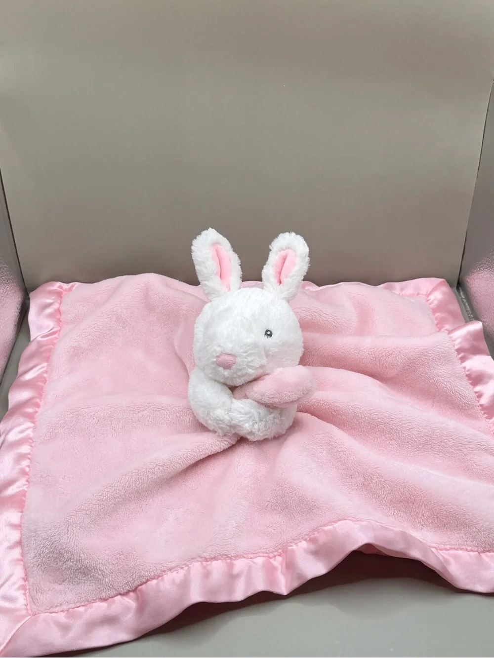 Carters Bunny Baby Lovey Security Blanket Soother Plush Satin Trim Pink & White